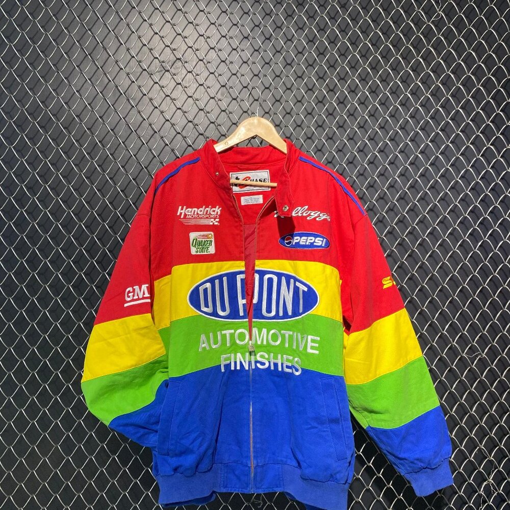 🔥 Vintage Jeff Gordon DuPont NASCAR Racing Jacket Rainbow – Size L